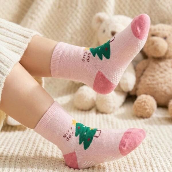 小童襪 | 純棉止滑童襪 甜美粉色款 花花童襪 3-6歲