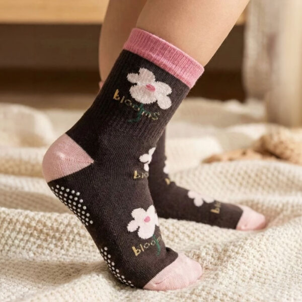 小童襪 | 純棉止滑童襪 甜美粉色款 花花童襪 3-6歲