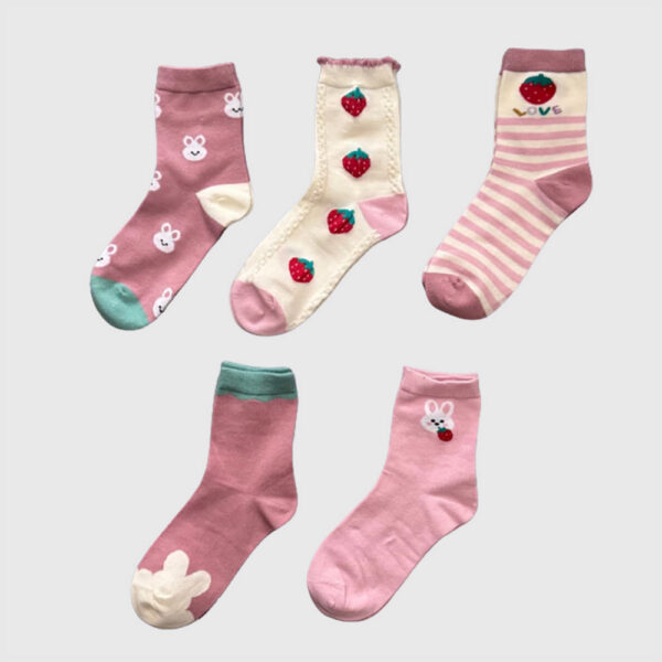 韓版純棉大童襪 草莓兔兔款 動物童襪 卡通童襪 可愛襪 女童襪 兔兔 寶寶襪