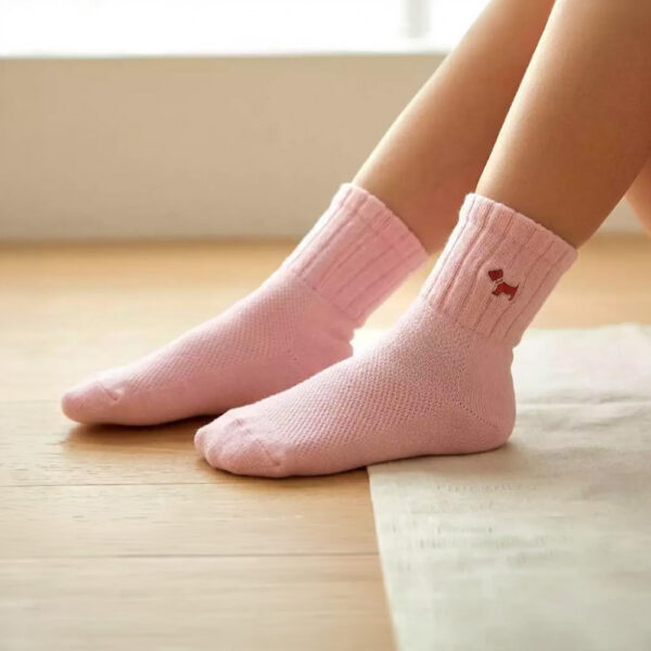小童襪 | MIT台灣製造 女童精梳棉小狗刺繡中筒襪 3-6歲