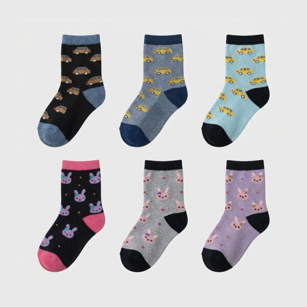 MIT台灣製 純綿細針兒童短襪 滿版汽車、兔兔圖案