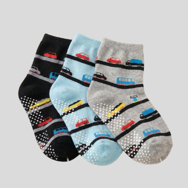 MIT台灣製 純棉止滑童襪-汽車上路款 小童 14-17cm 4-7歲