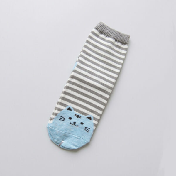 MIT台灣製 精緻設計純棉直版女襪 條紋貓貓款