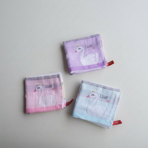 無撚紗高品質小方巾/手帕/擦手巾/擦汗巾/口水巾 愛天鵝款