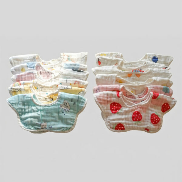 純棉6層紗高密度花瓣造型圍兜 旋轉多面向使用