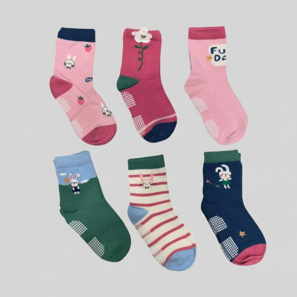 純棉止滑童襪 小花兔兔款 可愛女童襪 兔兔童襪 小花童襪