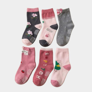 純棉止滑童襪 甜美粉色款 花花童襪 卡通童襪 可愛襪 男童女童襪 兔兔 17-21cm