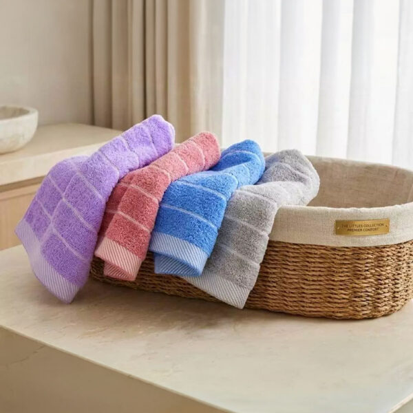 16兩純棉歐色緞面白線條童巾