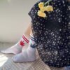 白色中筒襪 | MIT台灣製 精梳棉2/2純棉女襪 細條葉子款 襪子 小腿襪